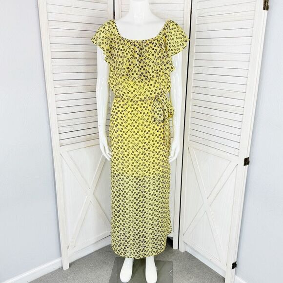 1. State Lavender Fields Floral Off The Shoulder Maxi Dress Yellow Medium - Picture 3 of 15